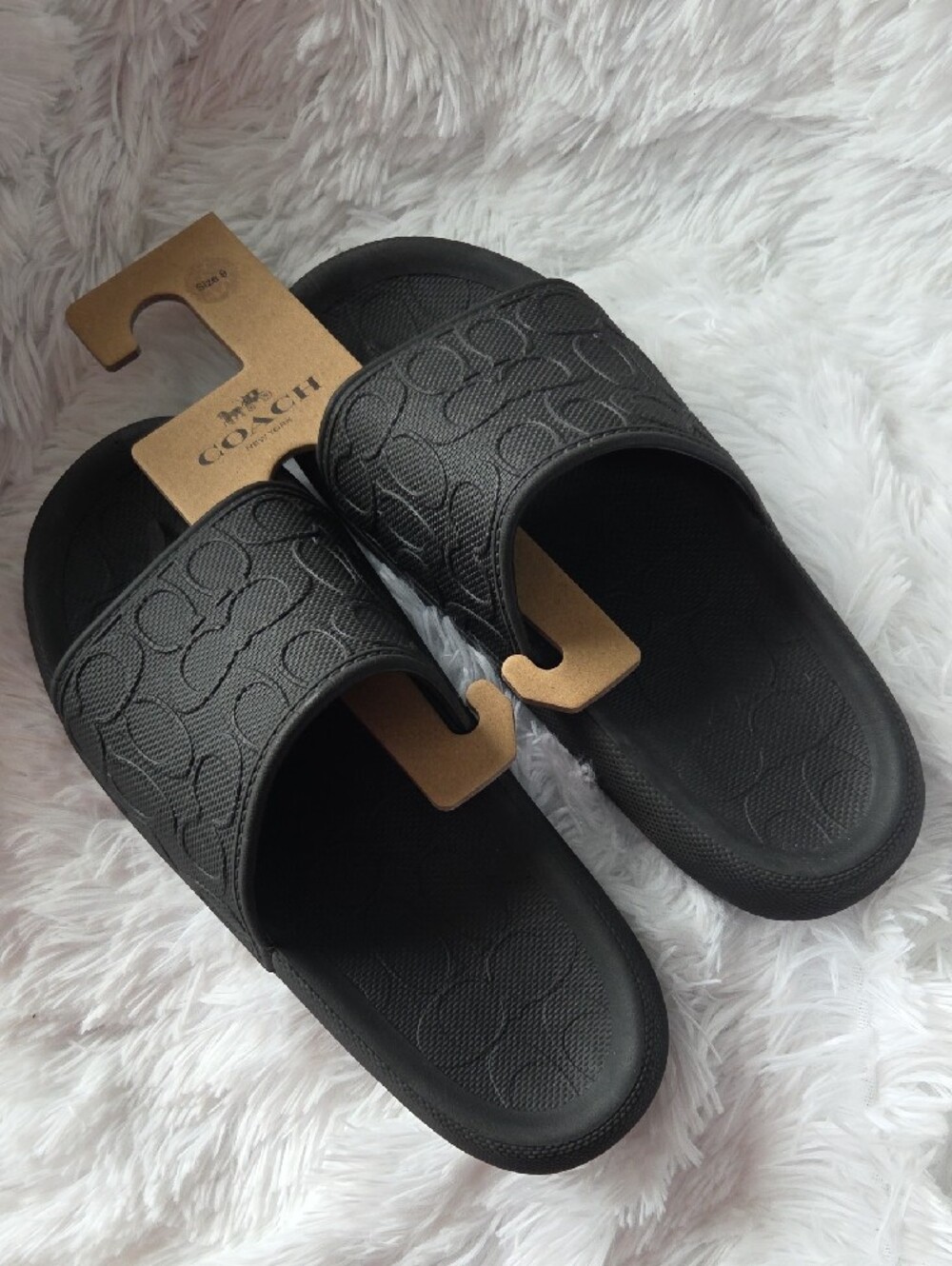 Coach Black Embossed Logo Slide Sandals. NWT - Picture 4 of 4